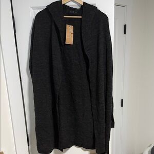 Unisex Black Hooded Cardigan Knit Sweater